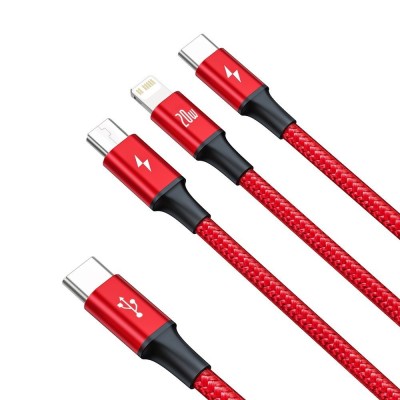 Baseus Rapid Series USB-C 3 az 1-ben kábel, mikro USB / Lightning / USB-C, 20 W, 1,5 m (piros)