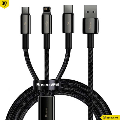 Baseus Tungsten Gold 3in1 Micro/Lightning/USB-C adat/töltőkábel 3,5A 1,5m - Fekete