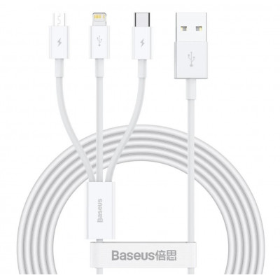Baseus Superior 3 az 1-ben USB-kábel, USB-mikro-USB / USB-C / Lightning, 3,5 A, 1,5 m, fehér