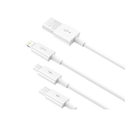 Baseus Superior 3 az 1-ben USB-kábel, USB-mikro-USB / USB-C / Lightning, 3,5 A, 1,5 m, fehér