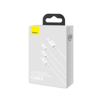 Baseus Superior 3 az 1-ben USB-kábel, USB-mikro-USB / USB-C / Lightning, 3,5 A, 1,5 m, fehér