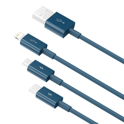 Baseus Superior Series 3 az 1-ben USB-kábel, USB-Micro USB / USB-C / Lightning, 3,5 A, 1,5 m, kék