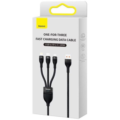Baseus Flash series 3 az 1-ben USB kábel, USB-C / micro USB / Lightning, 100W, 1.2m, fekete