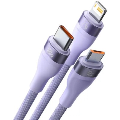 Baseus Flash series 3 az 1-ben USB kábel, USB-C / micro USB / Lightning, 100W, 1.2m, lila
