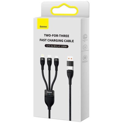 Baseus Flash Series 2 3 az 1-ben USB-kábel, USB-C + micro USB + Lightning, 100W, 1.2m (fekete)