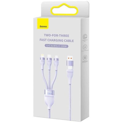 Baseus Flash Series 2 3 az 1-ben USB-kábel, USB-C + micro USB + Lightning, 100W, 1.2m (lila)
