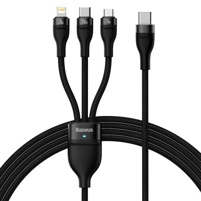 Baseus Flash Series 2 3 az 1-ben USB-C kábel, USB-C + micro USB + Lightning, 100W, 1.5m (fekete)