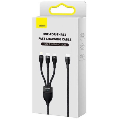 Baseus Flash Series 2 3 az 1-ben USB-C kábel, USB-C + micro USB + Lightning, 100W, 1.5m (fekete)