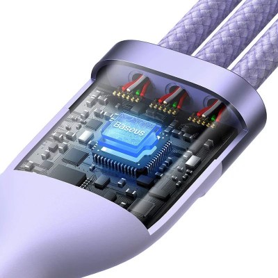 Baseus Flash Series 2, 3 az 1-ben USB-C kábel, USB-C + micro USB + Lightning, 100W, 1.5m (Ibolya)