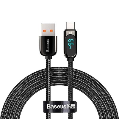 Baseus Display kábel (kijelzővel) USB - USB-C, 66W, 2m (fekete)