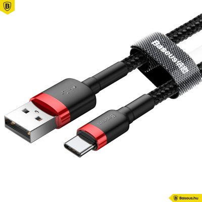 Baseus USB-C gyors adat, töltőkábel 2A - 2m - Fekete/Piros
