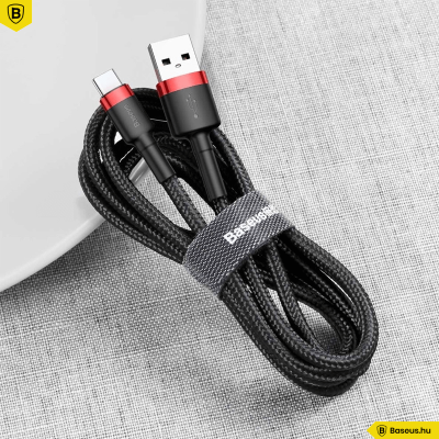 Baseus USB-C gyors adat, töltőkábel 2A - 2m - Fekete/Piros