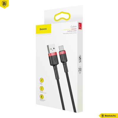 Baseus USB-C gyors adat, töltőkábel 2A - 2m - Fekete/Piros