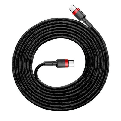 Baseus Cafule PD 2.0 QC 3.0, 60 W USB-C – USB-C, PD kábel 2 m, fekete-piros