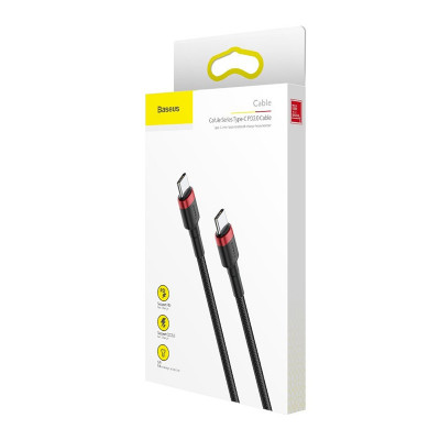Baseus Cafule PD 2.0 QC 3.0, 60 W USB-C – USB-C, PD kábel 2 m, fekete-piros