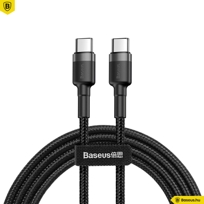 Baseus Cafule PD 2.0 USB-C – USB-C PD 2.0, QC 3.0 kábel, 60 W, 2 m (fekete-szürke)