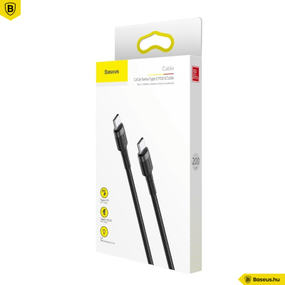 Baseus Cafule PD 2.0 USB-C – USB-C PD 2.0, QC 3.0 kábel, 60 W, 2 m (fekete-szürke)