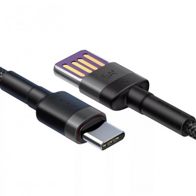 Baseus Cafule USB-USB-C kábel Huawei SuperCharge, QC 3.0, 5A 1m, fekete-szürke