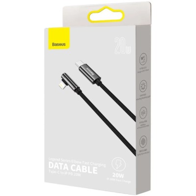 Baseus Legend Series USB-C és Lightning derékszögű kábel, PD, 20 W, 2 m, fekete