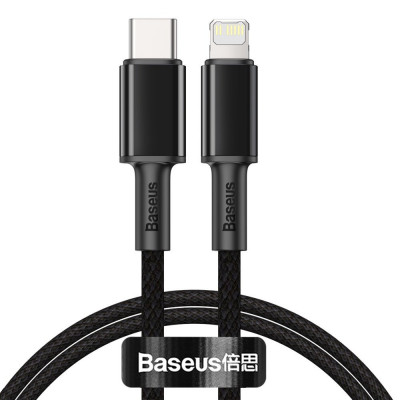 Baseus, USB-C kábel Lightning nagy sűrűségű fonott, 20 W, 5 A, PD, 1 m, fekete