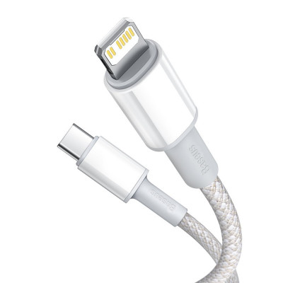 Baseus USB-C, nagy sűrűségű fonott kábel, Lightning, 20 W, 5 A, PD, 1 m, fehér