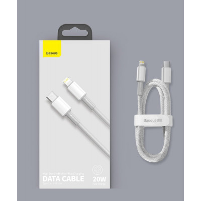 Baseus USB-C, nagy sűrűségű fonott kábel, Lightning, 20 W, 5 A, PD, 1 m, fehér