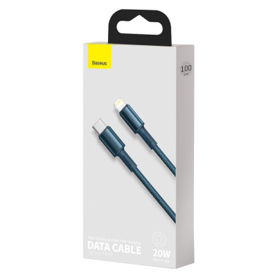Baseus USB-C kábel Lightning, nagy sűrűségű fonott, 20 W, 5 A, PD, 1 m, kék