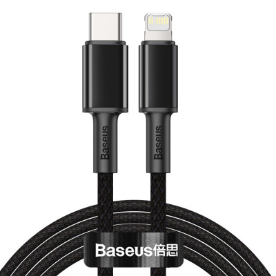 Baseus USB-C és Lightning kábel, 20 W, 5 A, PD, 2 m, fekete