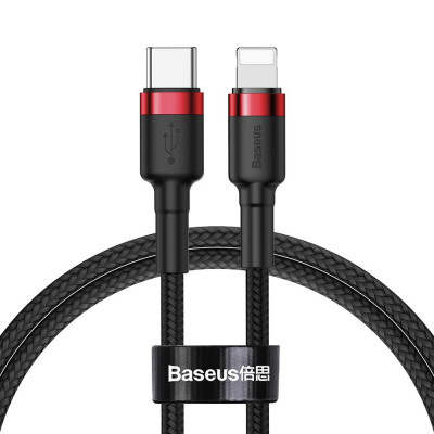 Baseus Cafule USB-C – Lightning PD kábel, 18 W, 1 m, fekete-piros