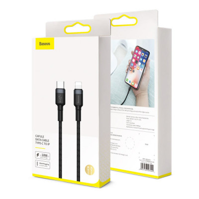 Baseus Cafule USB-C – Lightning PD kábel, 18 W, 1 m, fekete-piros