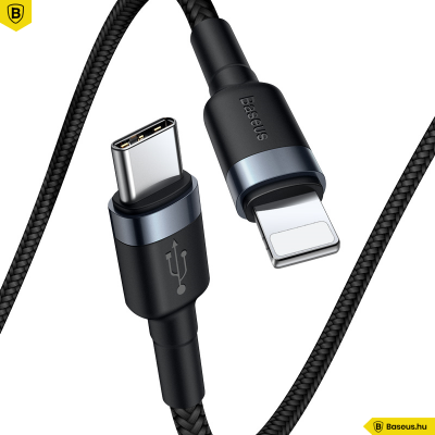 Baseus Type-C/iPhone PD adat/töltőkábel 18W 1m Cafule - Szürke/Fekete