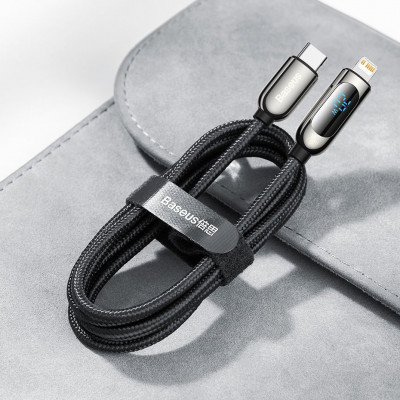 Baseus USB-C-Lightning kijelzőkábel, PD, 20 W, 1 m, fekete