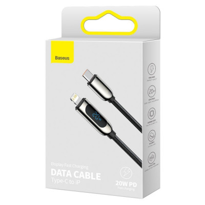 Baseus USB-C-Lightning kijelzőkábel, PD, 20 W, 2 m, fekete