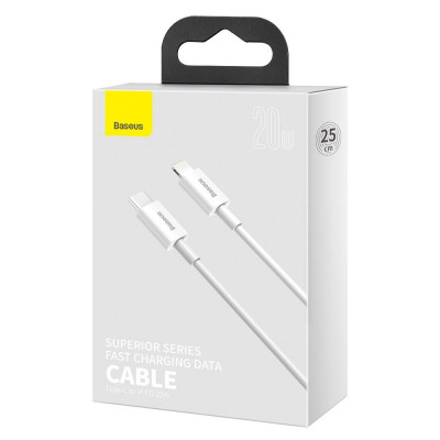 Baseus USB-C kábel a Lightning Superior sorozat, 20 W, PD, 0,25 m, fehér
