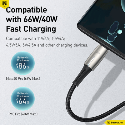 Baseus Water Drop USB-C adat/töltőkábel 66W 6A 1m - Fekete