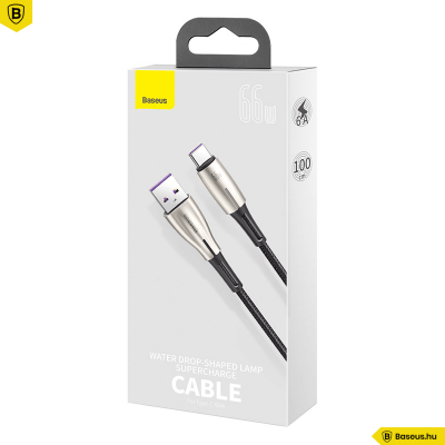 Baseus Water Drop USB-C adat/töltőkábel 66W 6A 1m - Fekete