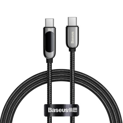 Baseus Display USB-C – USB-C kábel, kijelzővel, 100 W, 1 m, fekete