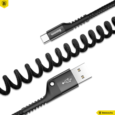 Baseus Fish Eye USB-C rugós adat/töltőkábel 23cm-1m-ig - Fekete