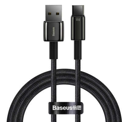 Baseus USB-USB-C kábel Tungsten Gold, 66 W, 2 m, fekete
