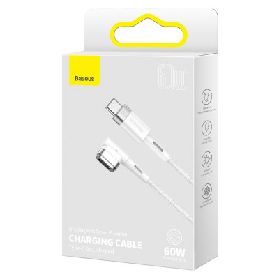 Baseus Zinc mágneses kábel L-alakú USB-C - MagSafe 60 W, 2 m, fehér