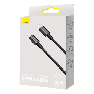 Baseus Superior sorozatú USB-C USB-C kábel, 100 W, 2 m, fekete
