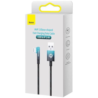 Baseus MVP 2 könyökkábel, tápkábel USB - Lightning csatlakozó, 1m, 20W, fekete - kék