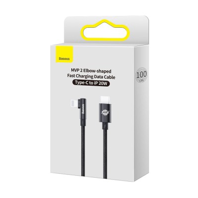 Baseus MVP 2 könyök kábel, tápkábel USB-C - Lightning csatlakozó, 1m, 20W, fekete