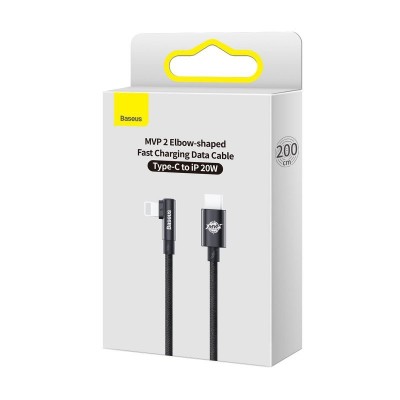 Baseus MVP 2 könyök kábel, tápkábel USB-C - Lightning csatlakozó, 2m, 20W, fekete