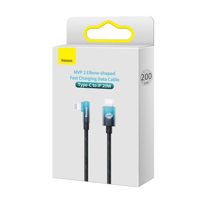 Baseus MVP 2 könyök kábel, tápkábel USB-C - Lightning csatlakozó, 2m, 20W,fekete-kék