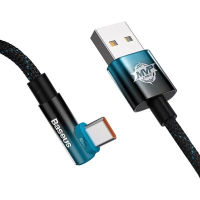 Baseus MVP 2 Elbow könyökkábel, tápkábel USB - USB-C, 2m, 100W, fekete - kék