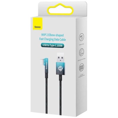 Baseus MVP 2 Elbow könyökkábel, tápkábel USB - USB-C, 2m, 100W, fekete - kék