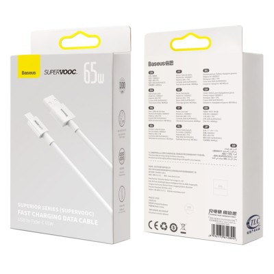 Baseus Superior Series SUPERVOOC gyorstöltő adatkábel USB - USB-C 65W, 1 m, fehér