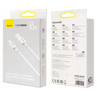 Baseus Superior Series SUPERVOOC gyorstöltő adatkábel USB - USB-C 65W, 2 m, fehér