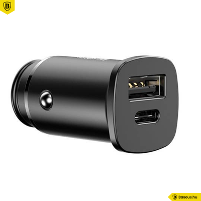 Baseus Square USB/USB-C autós töltő 30W PPS (PD3.0,QC4.0+,SCP,AFC) - Fekete